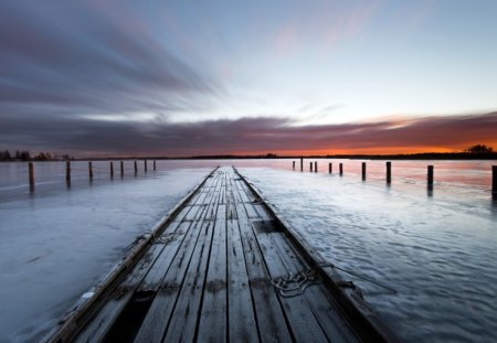 Sunset - beauty, ocean, sky, peaceful, sunset, lovely, nature, view, pier, clouds, beautiful, splendor, ocean view, sea