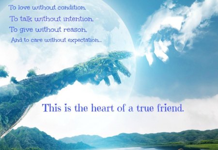 Friendship - blue, qoute, earth, sun, moon, water, friendship, love, cehenot, white, nature, hand, deer, green, valentine, words, day