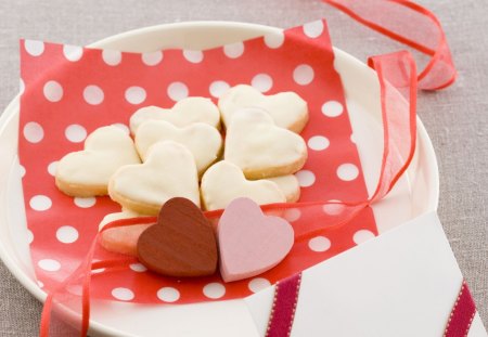 heart shape cookies - cookies, food, sweets, love, ribbons, hearts