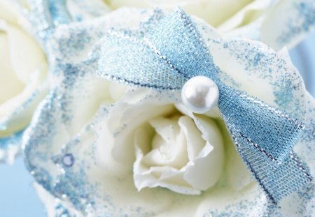 White rose - white, style, glitters, petals, flowers, rose, pearl