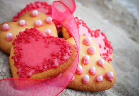 Valentine cookies - pretty, pink, cookies, beautiful, sweet, delicious, love, yummy, ribbon, holiday, valentine, nice, hearts, lovely