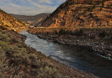 beautiful river valley gorge - river, vallet, mountains, gorge, rocks