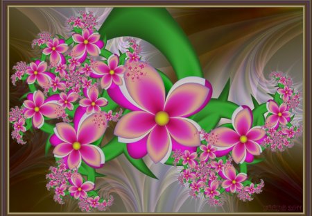 ...PRETTY BLOOMING... - pretty, splendor, pollen, spring, light, pink, leaves, flowers, creations, shines, fractal art, abstract, blooms, sparkle, raw fractals, beautiful, curve, digital art, colors, lovely, cool, love, sweet, petals, dazzling, colorful, bright, cute, chic