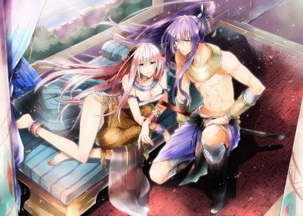 Luka & Kamui - long hair, orginal, vocaloid, couple, bed