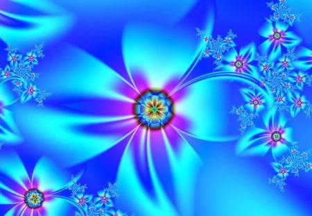 ...CELESTIAL BLOSSOMS... - imagination, blossoms, sparkle, cute, beautiful, fractal art, leaves, abstract, light, creations, shines, colorful, glow, pretty, cool, celestial, flowers, chic, sweet, love, pollen, digital art, raw fractals, petals, lovely, splendor, blooms, colors, dazzling