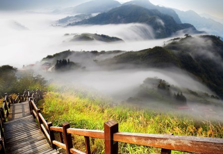 *** Beautiful view of mounteins *** - nature, mountain, steps, fog, mountains