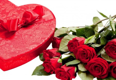 * With love * - flowers, roses, heart, gift, red roses, box, love