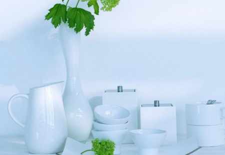 Home style - white, vace, green, plants, candles, jar, leaves