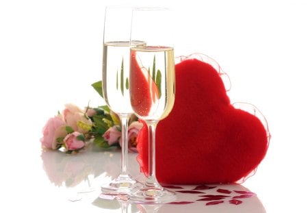 Beautiful Valentines - drinks, heart, glasses, red, valentine