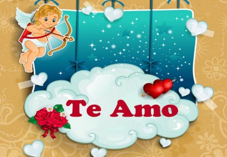 Valentine angel - nice, roses, hearts, pretty, clouds, romance, holiday, love, passion, day, winter, snowflakes, valentine, lovely, romantic, snow, beautiful, arrows, snowing, flowers