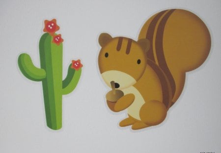 Squirrels on my wall - Squirrels, green, photography, brown, cactus