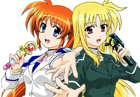 Nanoha And Fate's Magical Duet - Singing, Raising Heart, Bardiche, Fate Testarossa, Mahou Shoujo Lyrical Nanoha S, Duet, Magic, Nanoha Takamachi