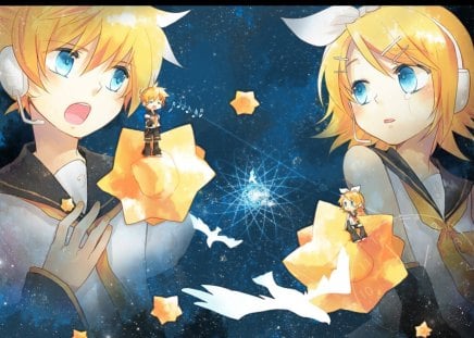 Sing With Me - stars, kagamine rin, vocaloid, kagamine len, project diva