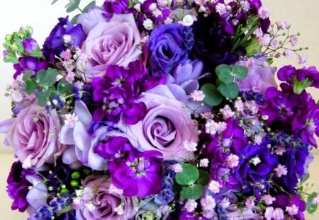 Special bouquet - roses, shades, person, blue, different, special, beautiful, colors, pink, bouquet, natural, flowers, nature, purple, gift