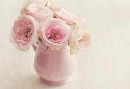 Delicate - jar, rose, petals, pink, flowers