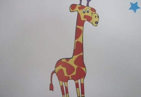 giraffe on my wall - star, yellow, blue, Giraffes, photography, brown