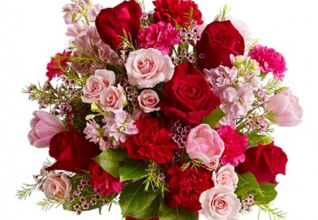 Special bouquet - beauty, special, gift, roses, tulips, bouquet, carnations, nature, pink, red, shades, beautiful, colors, flowers