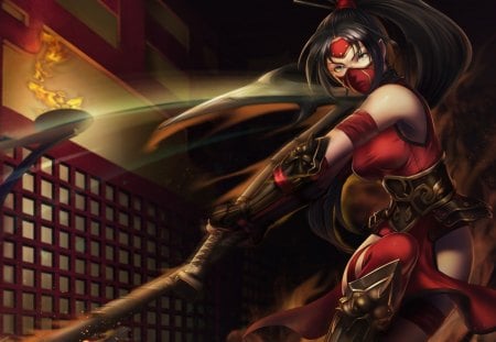 ninja - widescreen, ninja, babe, hot, red, fight, sword, asian