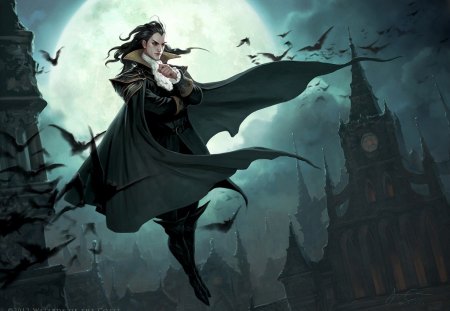 Vampire - vampire, moon, bat, fly, horror, wizards of coast, night, dark