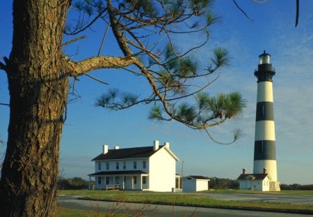 tall lighthouse on bodie island hatteras no. carolina - house, lighthouse, tree, tall