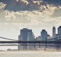 mist under brooklyn and manhattan bridges