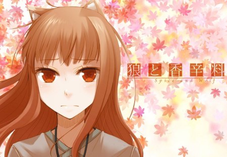 ~Spice and Wolf~ - long hair, holo, leaves, anime, spice and wolf