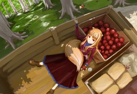 ~The Apple Lover~ - anime, apples, wagon, spice and wolf, holo