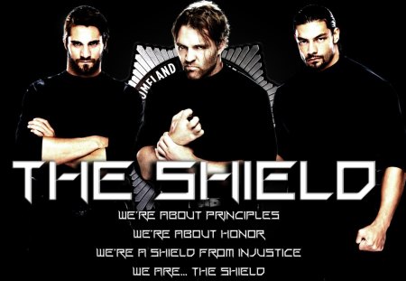 the shield - justice, shield, wwe, wrestlers