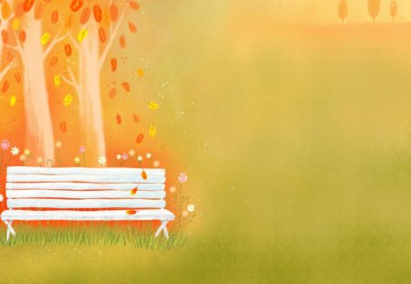 Cool colors - abstract, colorful, bench, yellow art, tree