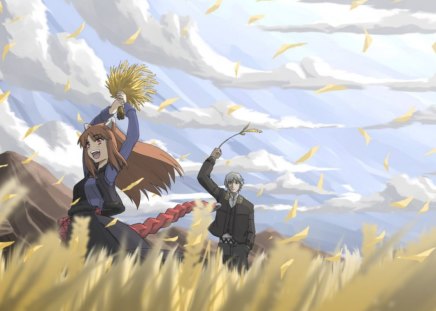 ~The Goddess of Harvest~ - wheat, anime, grain, fields, Kraft Lawrence, Spice and Wolf, holo, sky