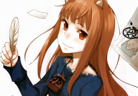 ~Holo~ - red eyes, feather pen, holo, anime, spice and wolf