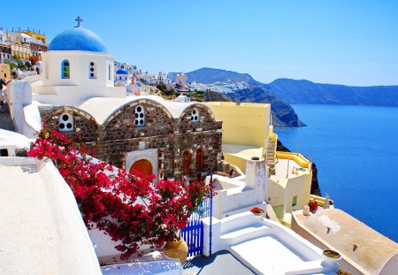 Santorini, Greece - nature, Greece, Santorini, summer, sea, paradise, resort, buildings