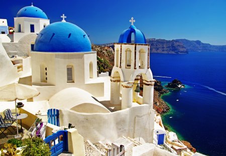 Santorini, Greece - ocean, sky, houses, travel, cities, paradise, summer, greece, white, countries, santorini, blue, beautiful, architecture, sea