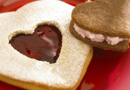 Raspberry Linzer Cookie - cream, jelly, cookie, heart