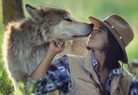 best friends - affection, display, woman, wolf