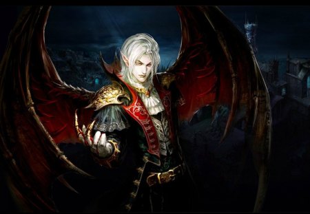 Vampire - game, blue, magic online, night, man, creature, vampire, black, fantasy, red, wings