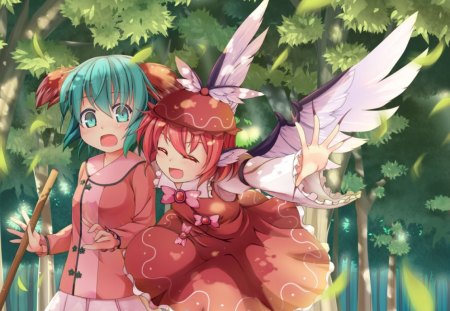 Anime - wings, touhou, anime, blush