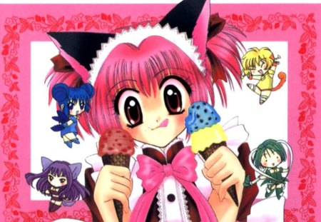 Ice Cream! - ice cream, neko, tokyo mew mew, chibi, zakuro fujiwara, ichigo momomiya, mint aizawa, lettuce midorikawa, pudding fong, cute