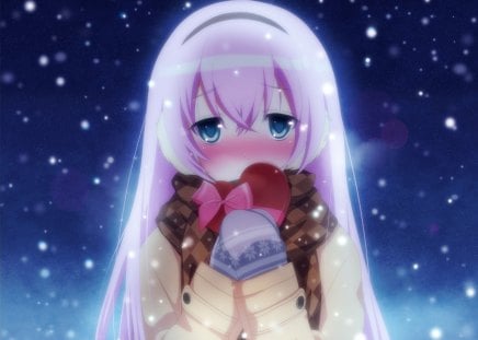 Megurine Luka - heart, chibi, project diva, 03, vocaloid, snow, megurine luka, blush, cute