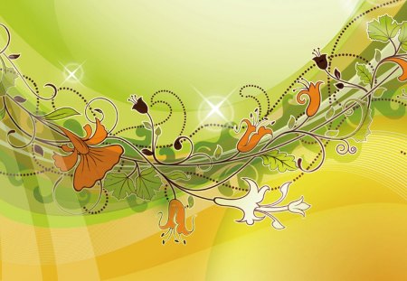 Spring Refresheer - citrus, summer, spring, gold, art, abstract, lime, flowers, vines