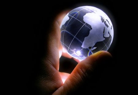 Our world - globe, hand, earth, light, glass