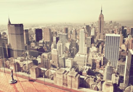 new york city from observation deck - skyscrapers, river, city, deck