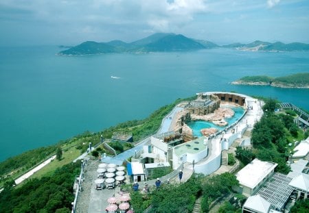 ocean park resort in hong kong - mountain, pool, resort, bay