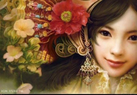 Floral Girl - oriental, girl, fantasy, floral