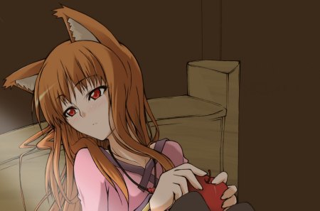 ~Alone~ - apple, waiting, red eyes, holo, lonely, anime, spice and wolf