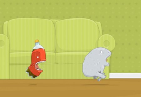 House Fun - humour, bottle, potato, couch, chasing