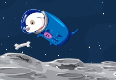 Space Dog - stars, spaceship, dog, night, planet, bone