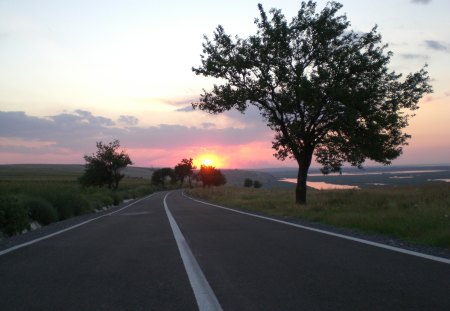 Romania touch-hit the road - road, sunset, romania