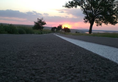 Romania touch-lonely road. - road, sunset, romania