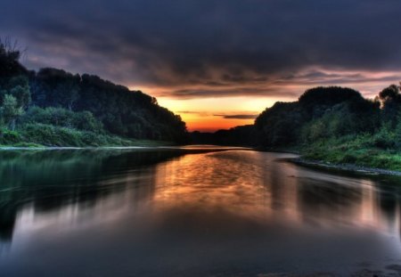 DAWN - hills, sunset, river